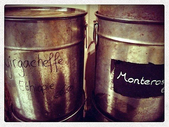 Coffee jars at Amsterdam's coffee bar Hofje van Wijs. Located on the Sea Dike in the Red Light District.