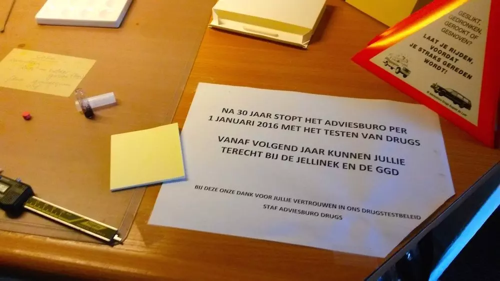 Foundation of Drugs Consultancy Amsterdam (aka Adviesburo Drugs) stops with testing drugs from 1 January 2016.