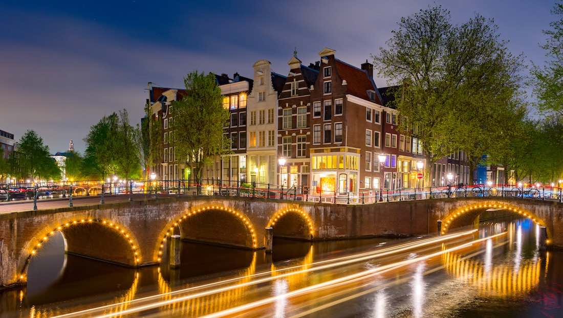 canals of Amsterdam by night