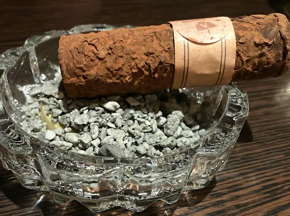 an chocolate dessert shaped as a cigar at Restaurant A-fusion in Amsterdam Zeedijk